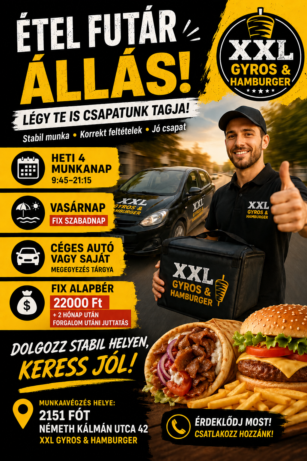Étel futár állás az XXL Gyros és Hamburger csapatánál